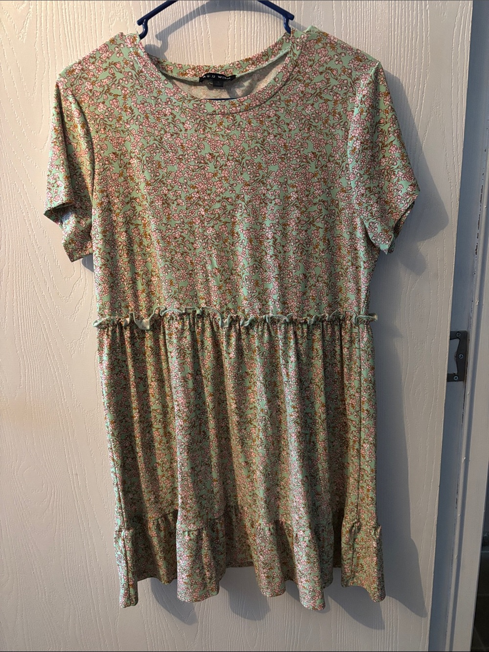 As U Wish Mint and Pink Floral Short Sleeve Dress
